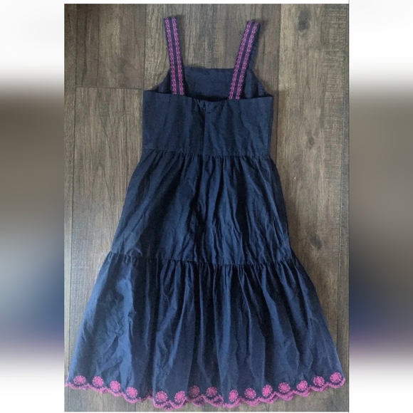 J. Crew Size 2 Solid Navy Blue Maxi Tiered Dress Womens w/ Pink Acc 98% Cotton. - Picture 9 of 12